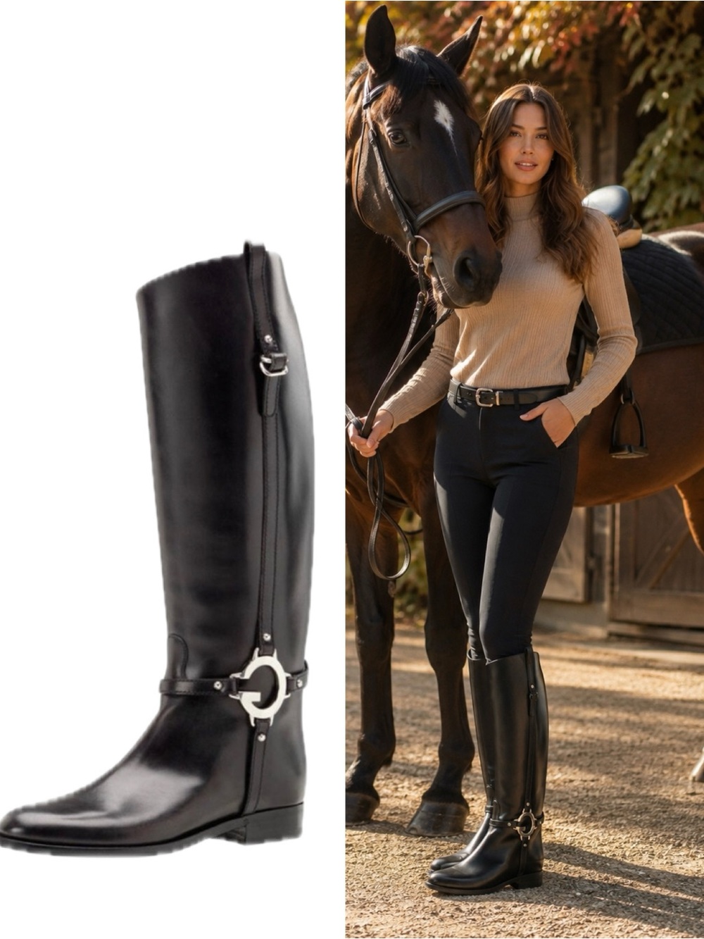 GUCCI Black Charlotte Flat Riding Boot Sz 38.5 equestrian